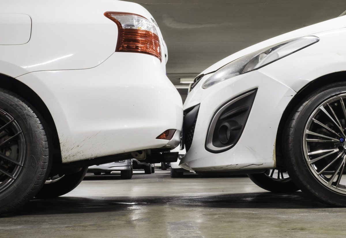Two cars that have bumped each other